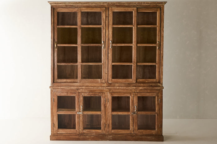 Vintage Two-Part Teak and Glass Cabinet T.044