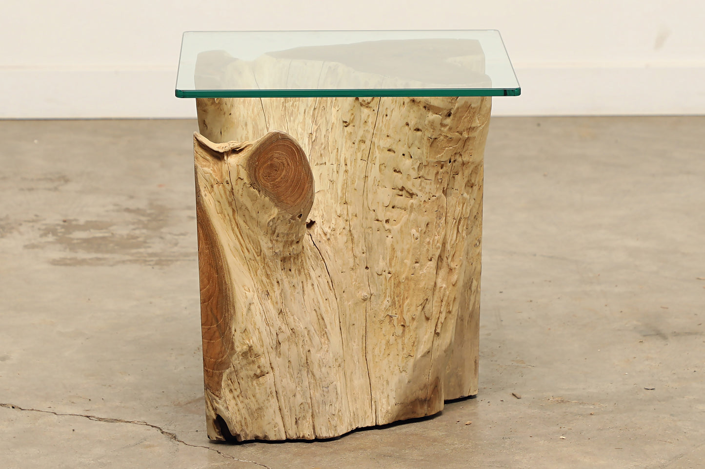 (SPP1474-G8) Teak Root Side Table - 16" Glass (14x14x18)