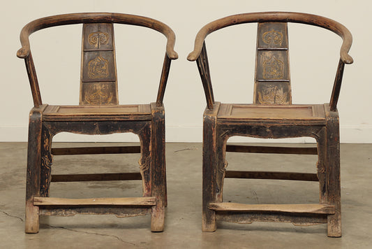 Vintage Poplar Horseshoe Chair s/2 - Circa 1900