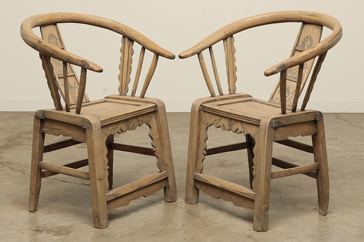 Vintage Poplar Horseshoe Chair s/2 - Circa 1900