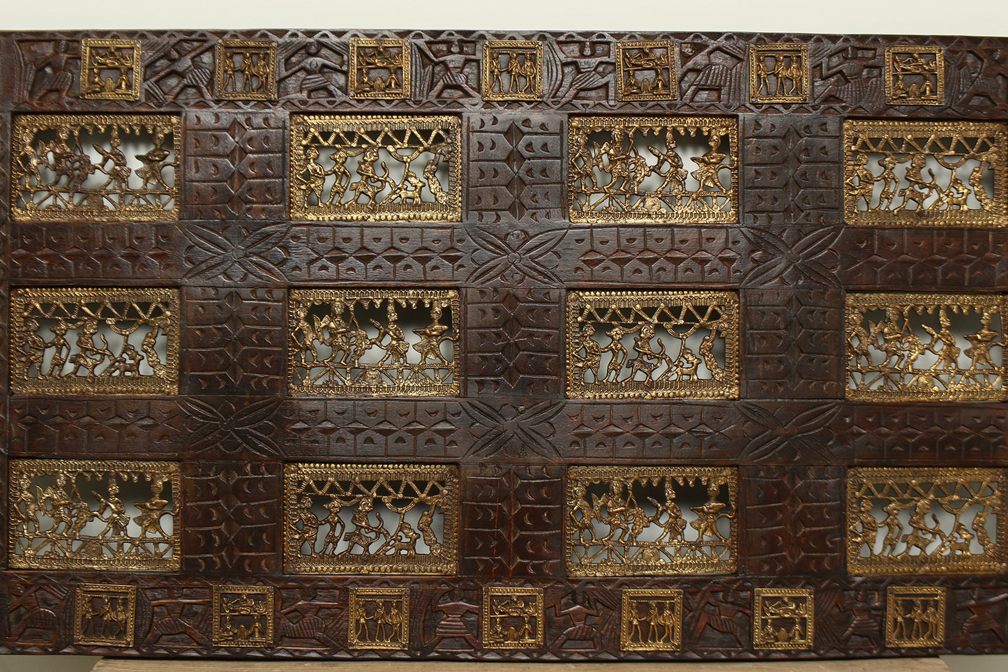 vintage antique brass and wood panel wall decor art