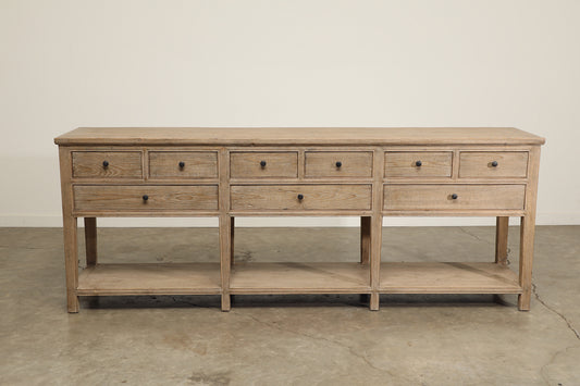 nine drawer with bottom shelf pine wood storage console table - buffet cabinet