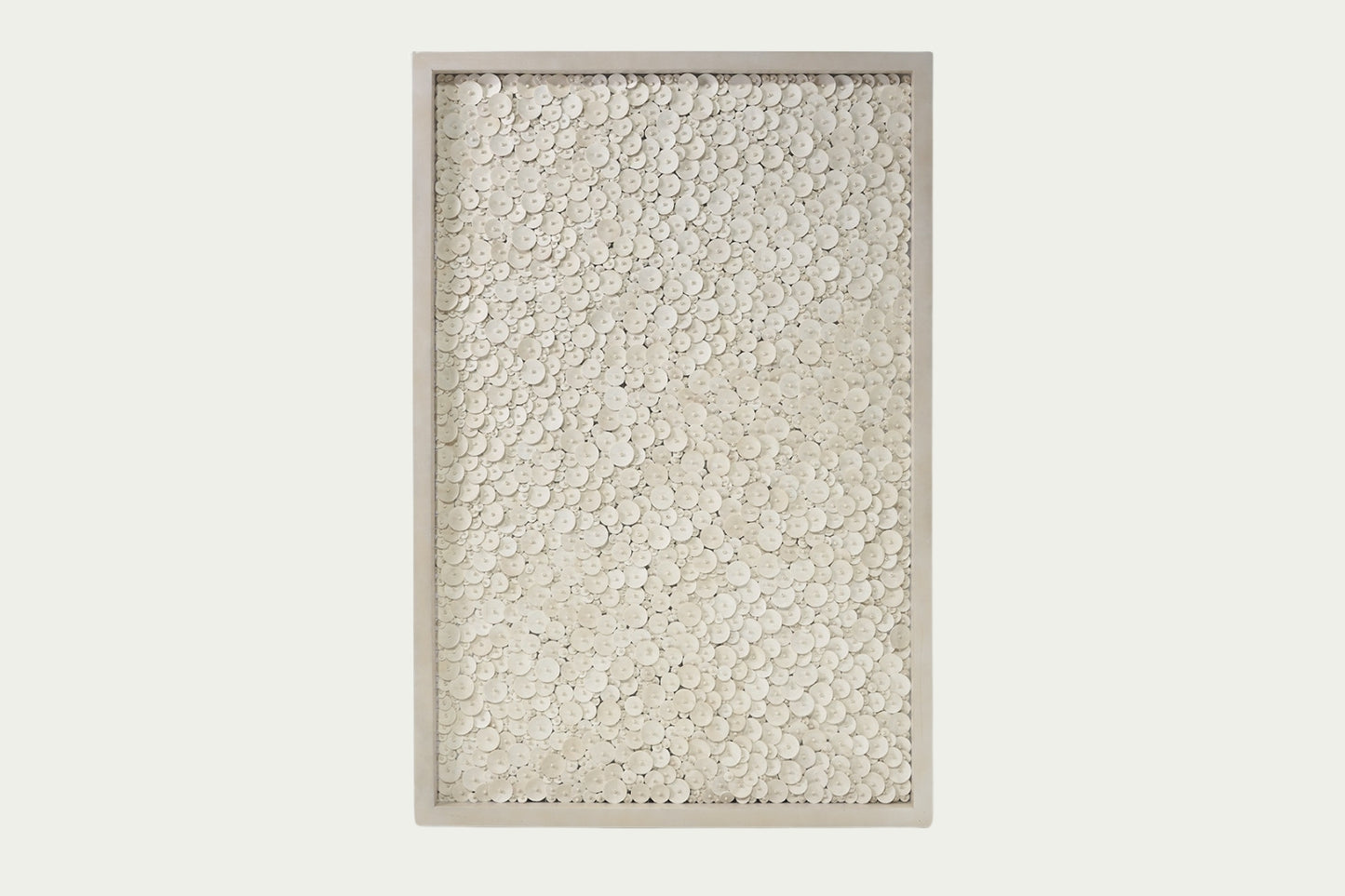 Amalia Coco wall art decor features coconut shell discs and beads- coastal style for the home