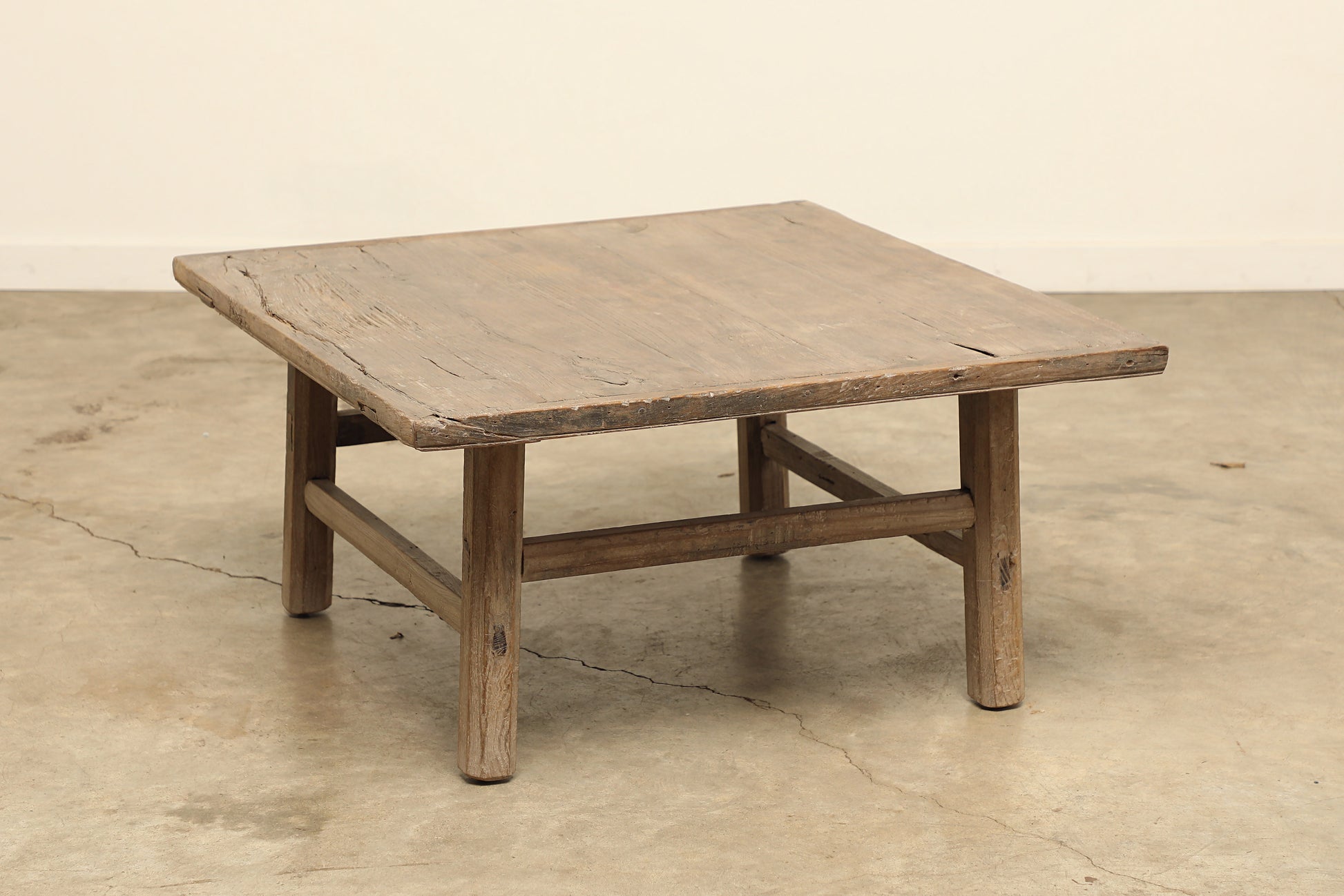 Antique Vintage Elm Wood Square Coffee Table AD.021 Circa 1945 Rustic Farmhouse Style