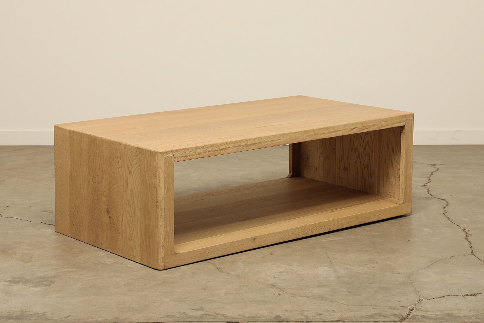 Billie premium white oak wood rectangle coffee table extra shelf below
