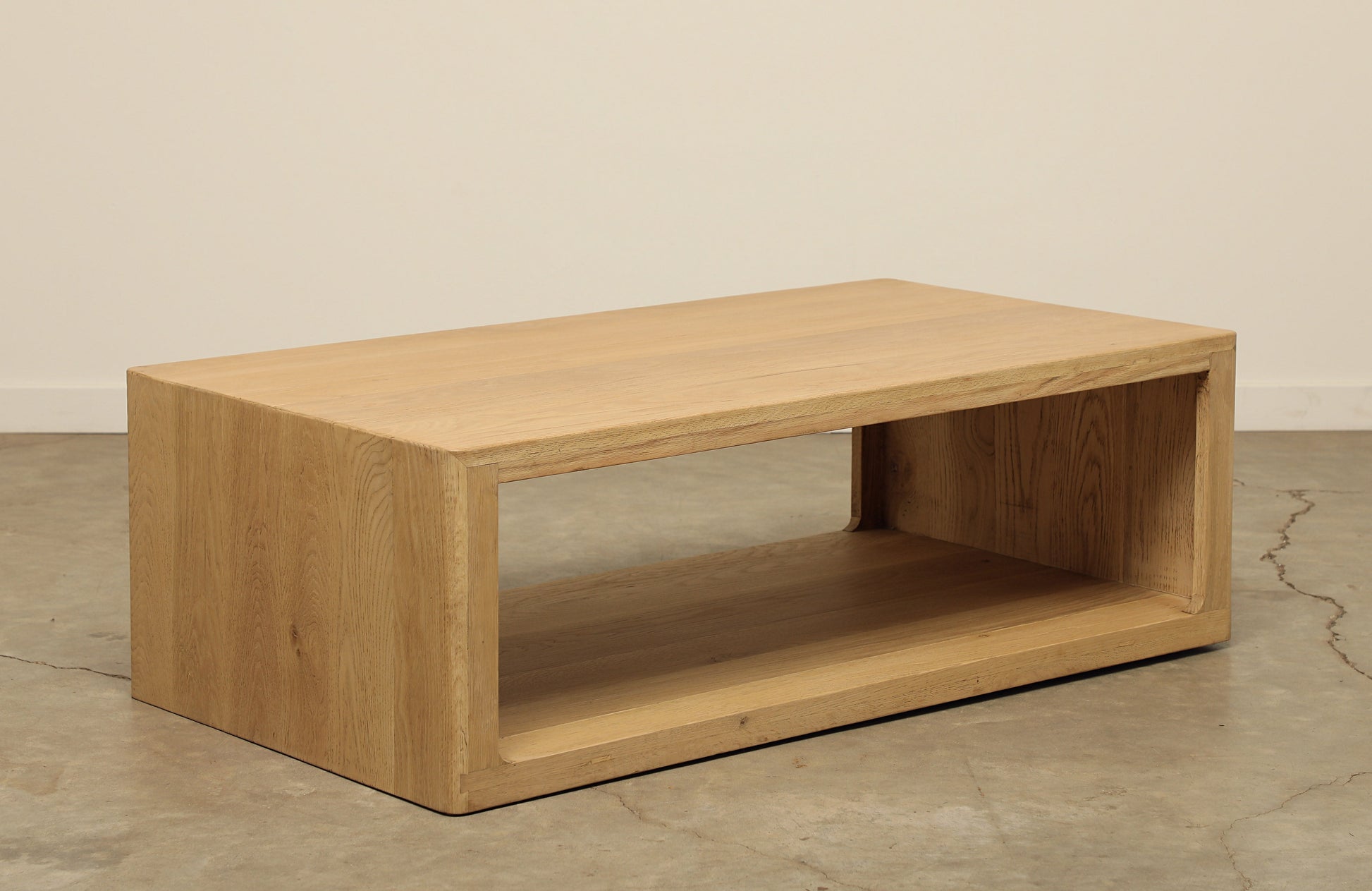 Billie premium white oak wood rectangular coffee table extra shelf below