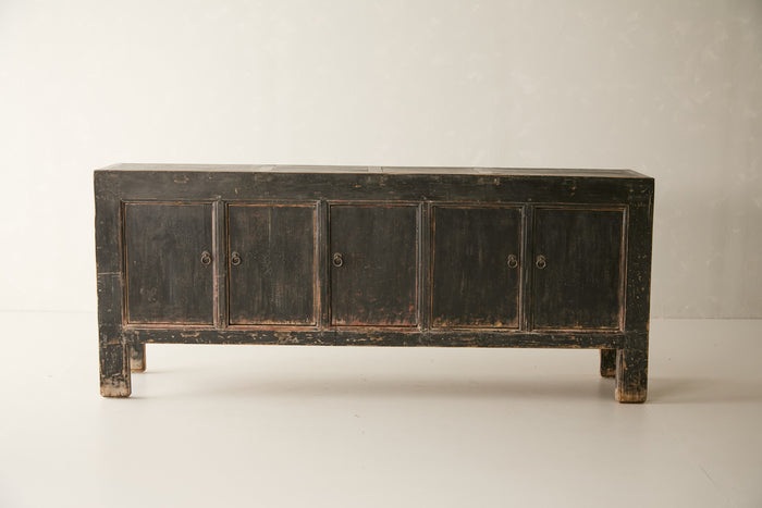 Antique Solid Elm Distressed Black Sideboard - Circa 1925 No. J65