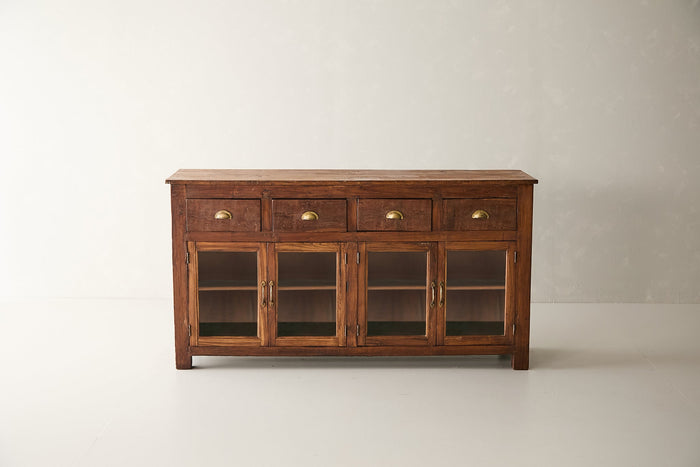 Vintage 4-Door Teak & Glass Sideboard T.063