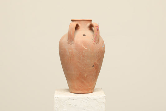 A one-of-a-kind clay brown Turkish vintage vase pot with two handles, crafted from terra cotta clay, this piece showcases timeless quality and antique craftsmanship, adding a unique touch of history to your space