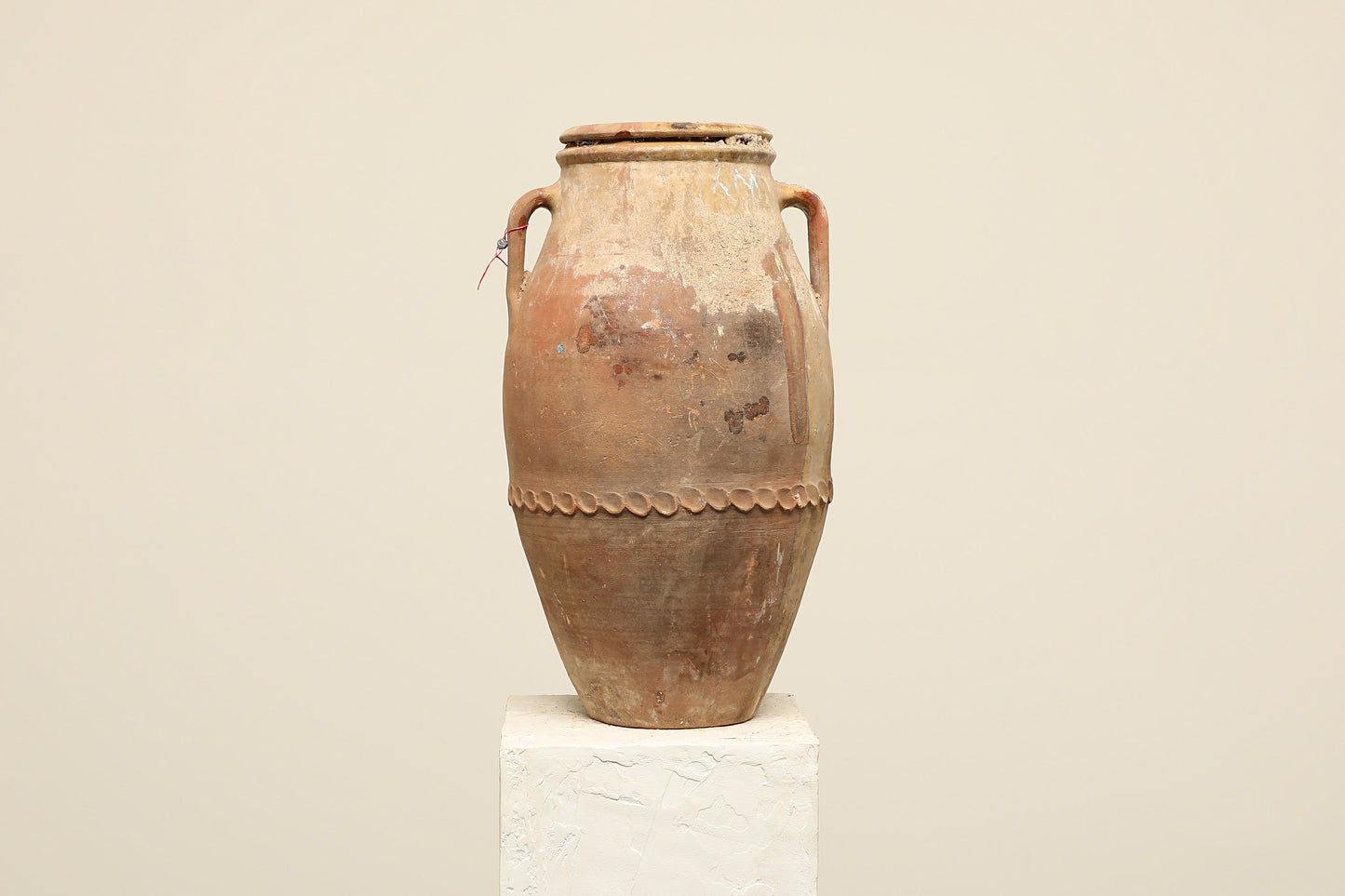 A one-of-a-kind clay brown Turkish vintage vase pot with two handles, crafted from terra cotta clay, this piece showcases timeless quality and antique craftsmanship, adding a unique touch of history to your space