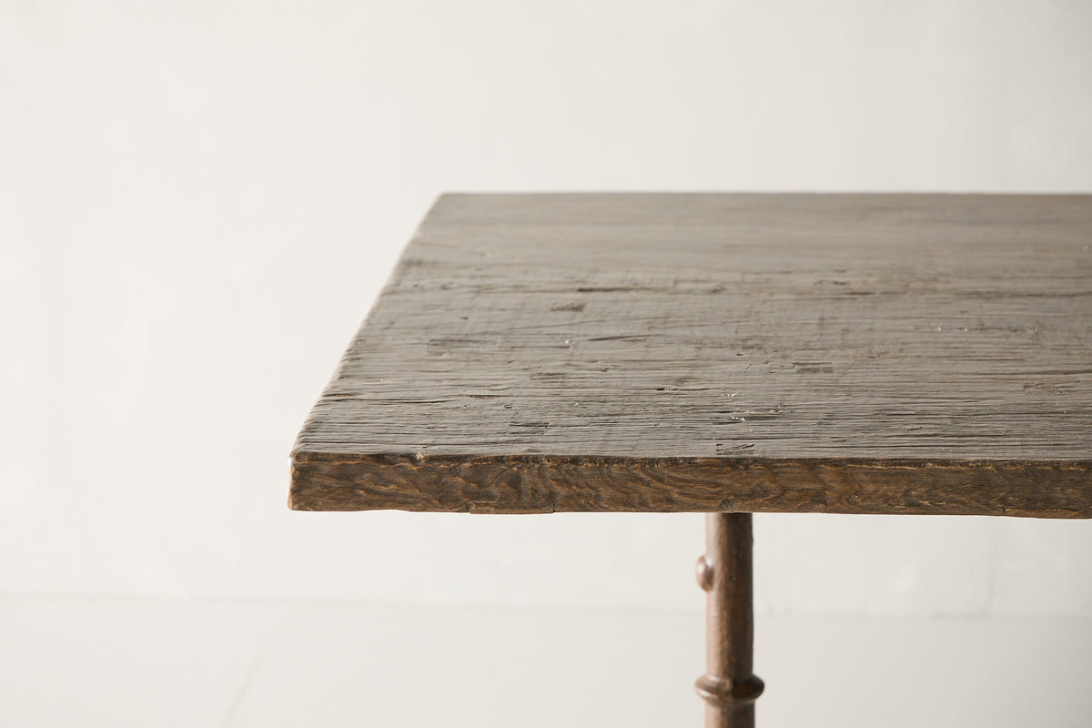 Reclaimed Elm Dining Table w/ Cast-Iron Base
