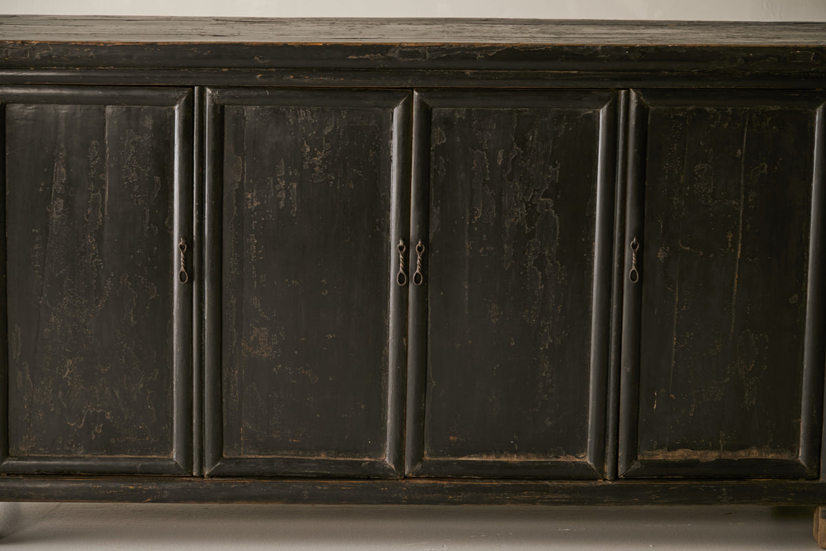 Vintage 4-Door Black Pine Sideboard - Circa 1925