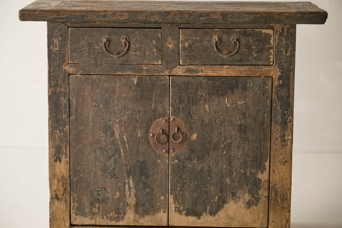 Antique Solid Elm Distressed Black Sideboard - Circa 1925 No. J10