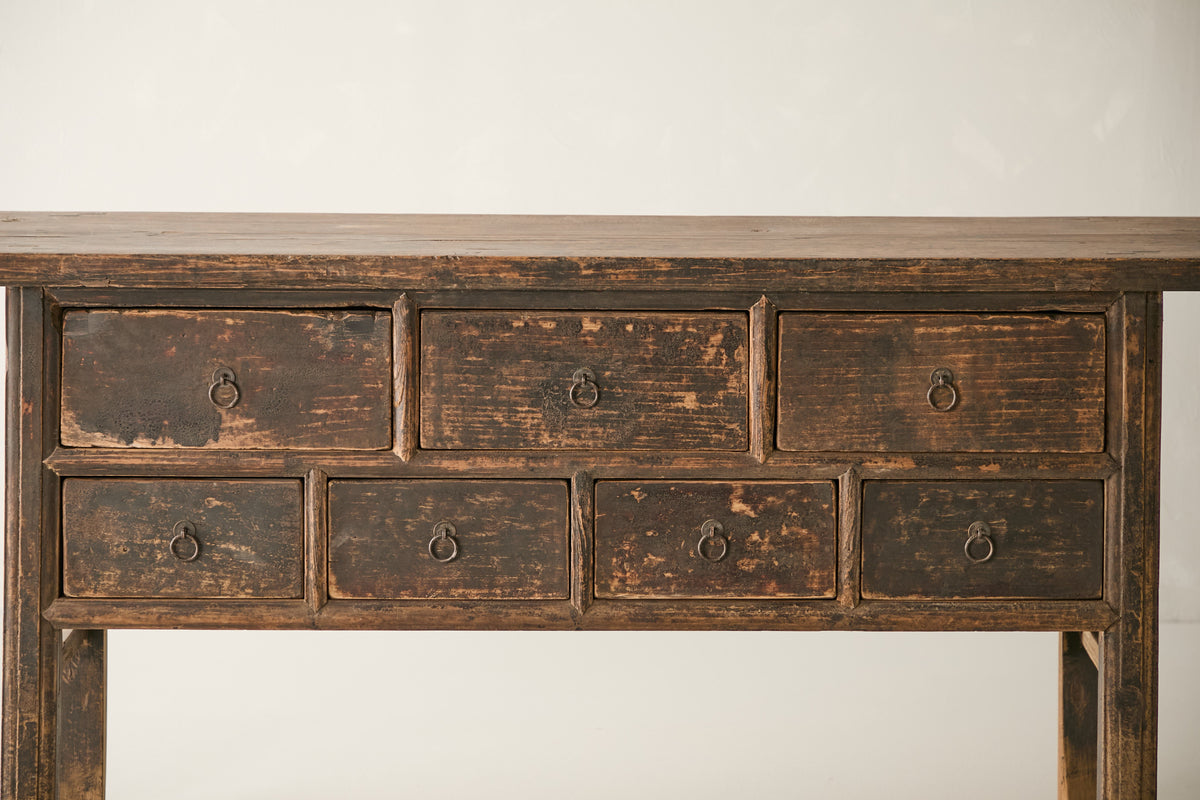 Vintage Solid Elm 7-Drawer Console - Circa 1945 No. J33