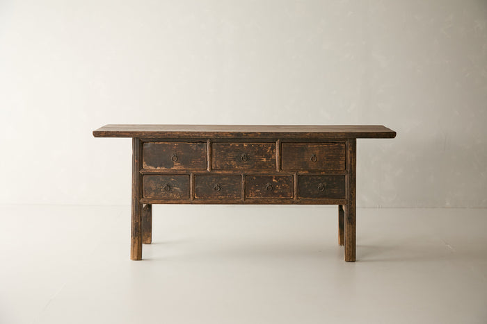 Vintage Solid Elm 7-Drawer Console - Circa 1945 No. J33