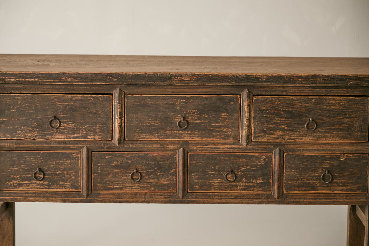Vintage Solid Elm 7-Drawer Console - Circa 1945 No. J34
