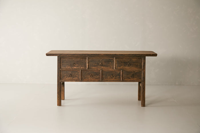 Vintage Solid Elm 7-Drawer Console - Circa 1945 No. J34