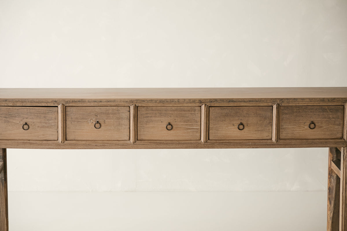 Vintage Solid Elm 5-Drawer Console - Circa 1945 No. J36