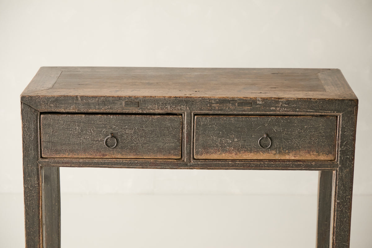 Vintage Solid Pine Distressed Black Console - Circa 1945 No. J57