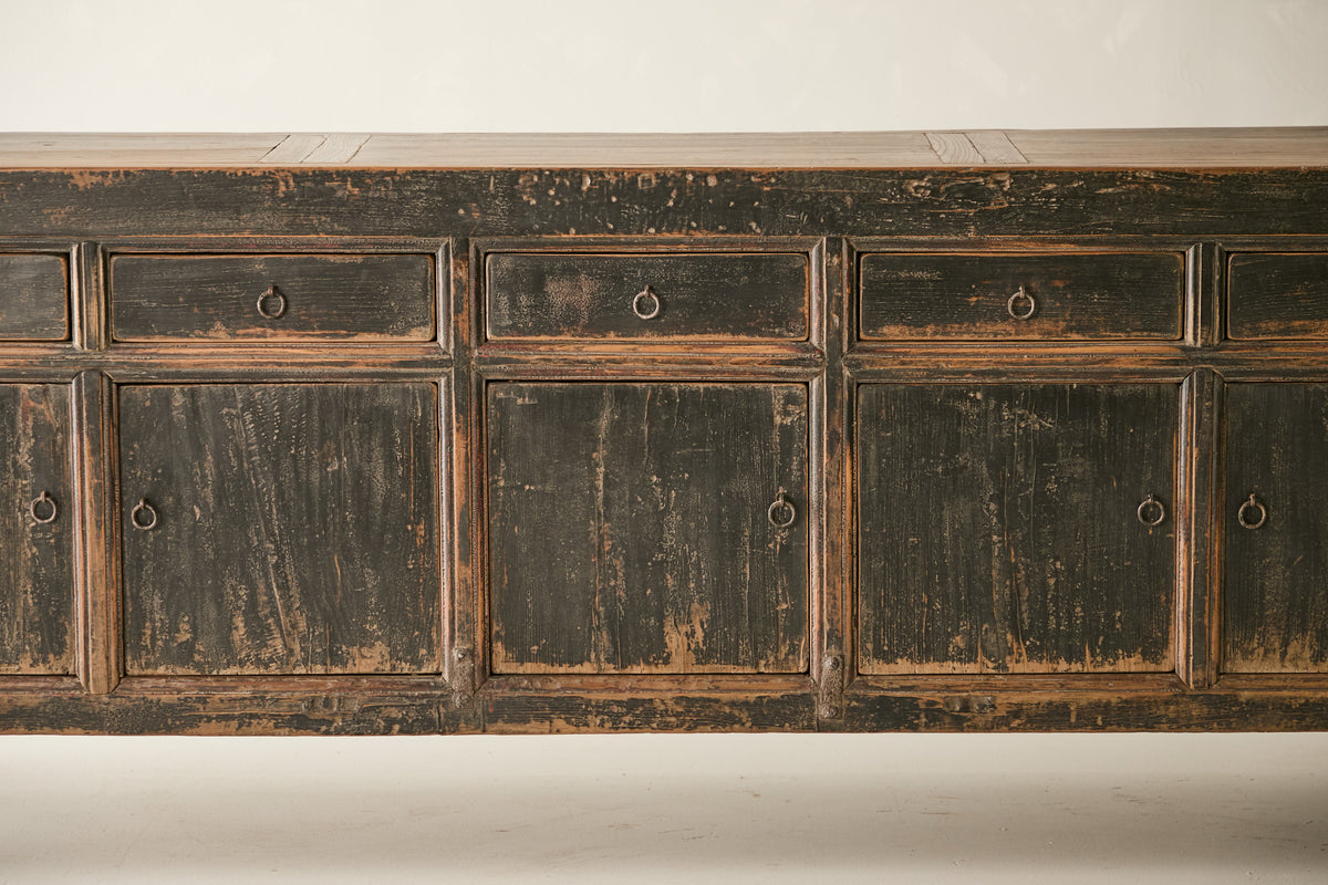 Antique Solid Elm Distressed Black Sideboard - Circa 1925 No. J61