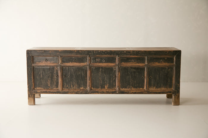 Antique Solid Elm Distressed Black Sideboard - Circa 1925 No. J61