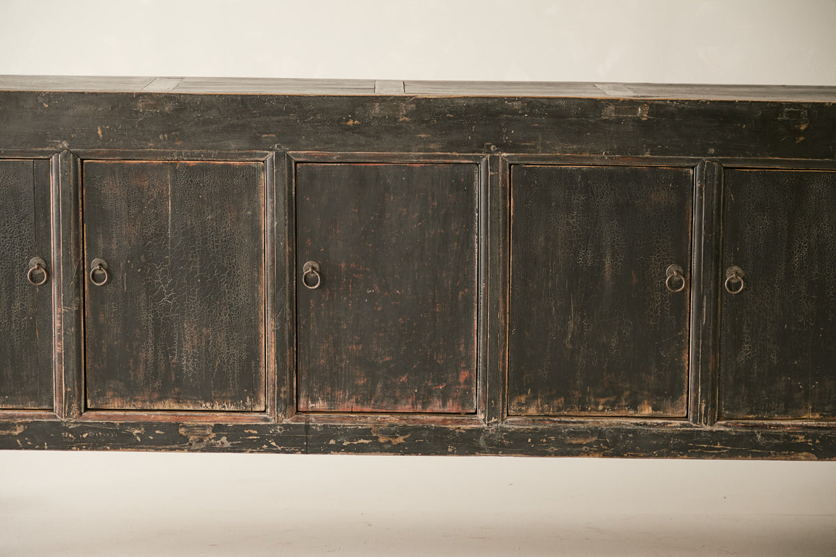 Antique Solid Elm Distressed Black Sideboard - Circa 1925 No. J65