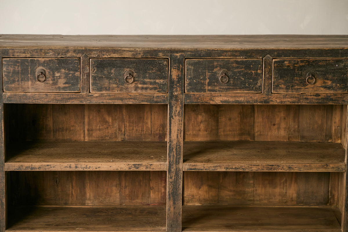 Antique Solid Elm 4-Drawer Sideboard - Circa 1875 No. J73