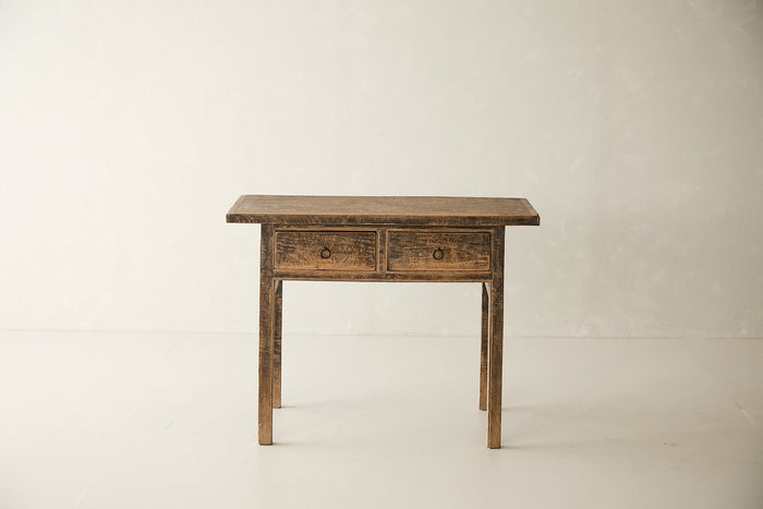 Vintage Solid Elm 2-Drawer Console No. N60 - Circa 1945