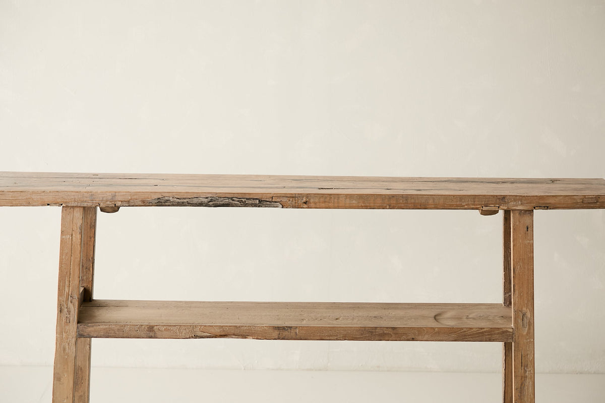 Vintage Solid Elm Console with Shelf No. N75 - Circa 1945