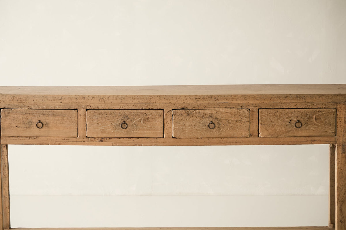 Vintage Solid Elm 4-Drawer Console with Shelf No. N83 - Circa 1925