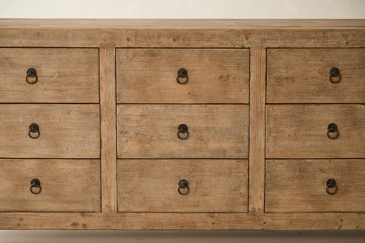 Reclaimed Solid Pine 9-Drawer Dresser No. N85