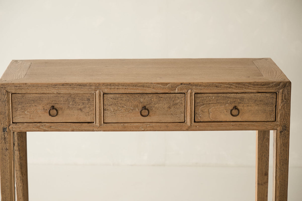 Vintage Solid Elm 3-Drawer Console - Circa 1945 No. O87