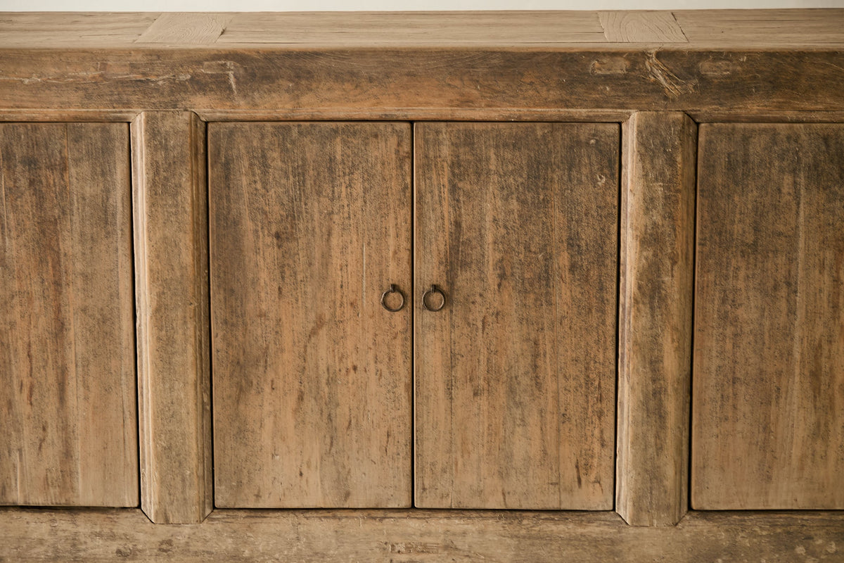 Vintage Solid Elm 6-Door Sideboard - Circa 1905 No. O142