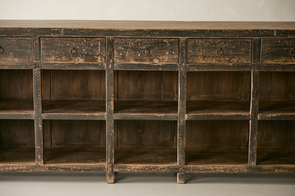 Vintage Solid Elm Open-Shelf Sideboard - Circa 1905 No. O158