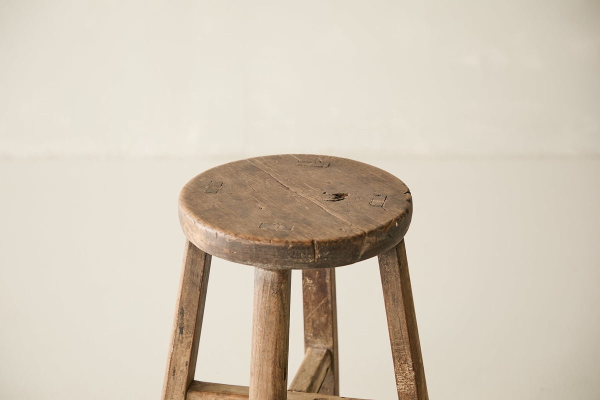 Vintage Solid Elm Stool - Circa 1945 No. O198
