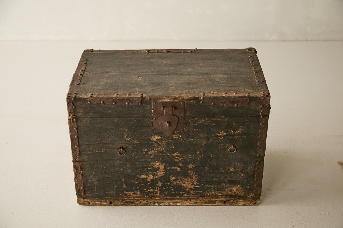Vintage Solid Pine Black Lacquer Trunk - Circa 1925 No. O226