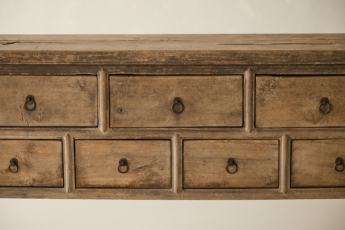 Vintage Solid Elm 7-Drawer Console - Circa 1875 No. AP47