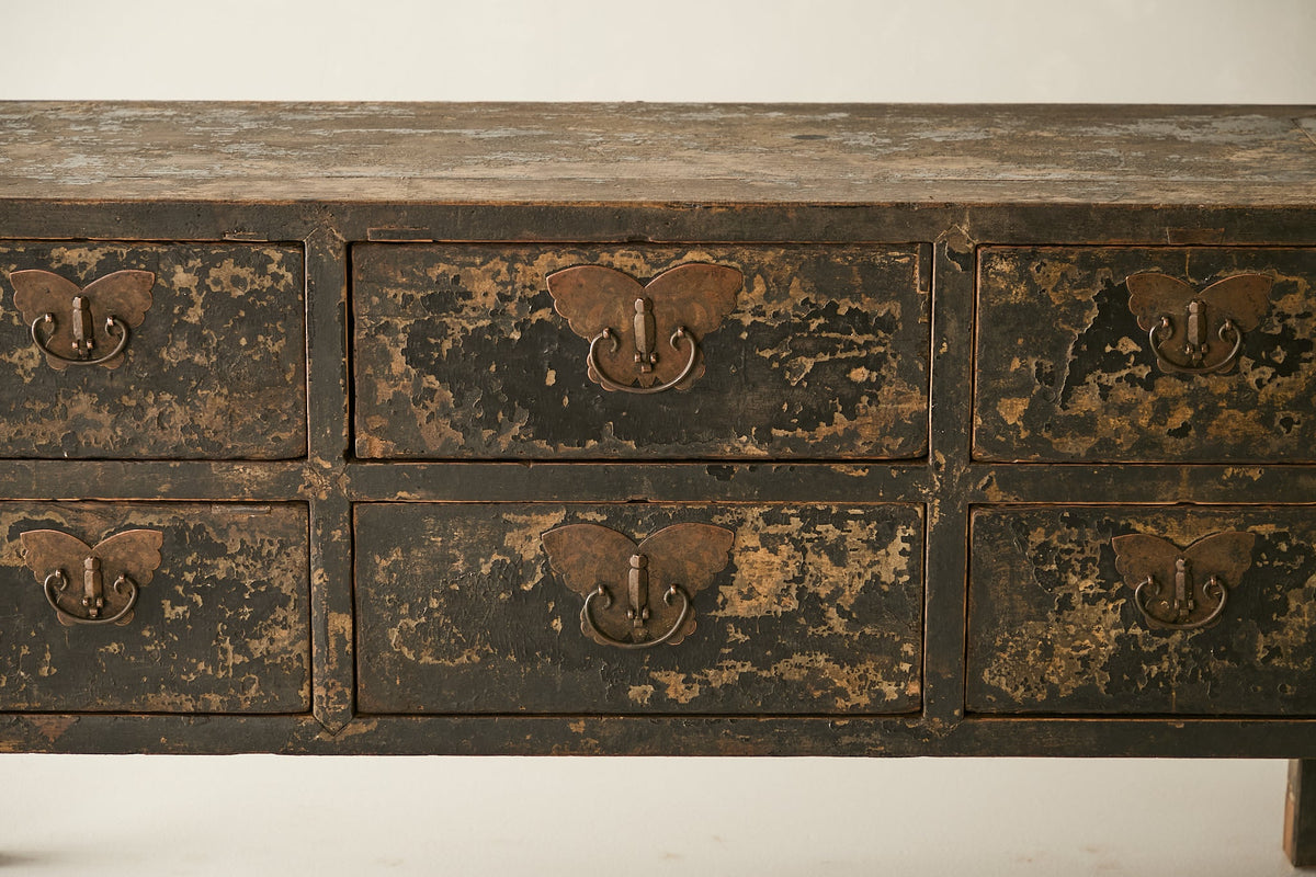 Vintage Solid Elm 6-Drawer Console - Circa 1825 No. AP51