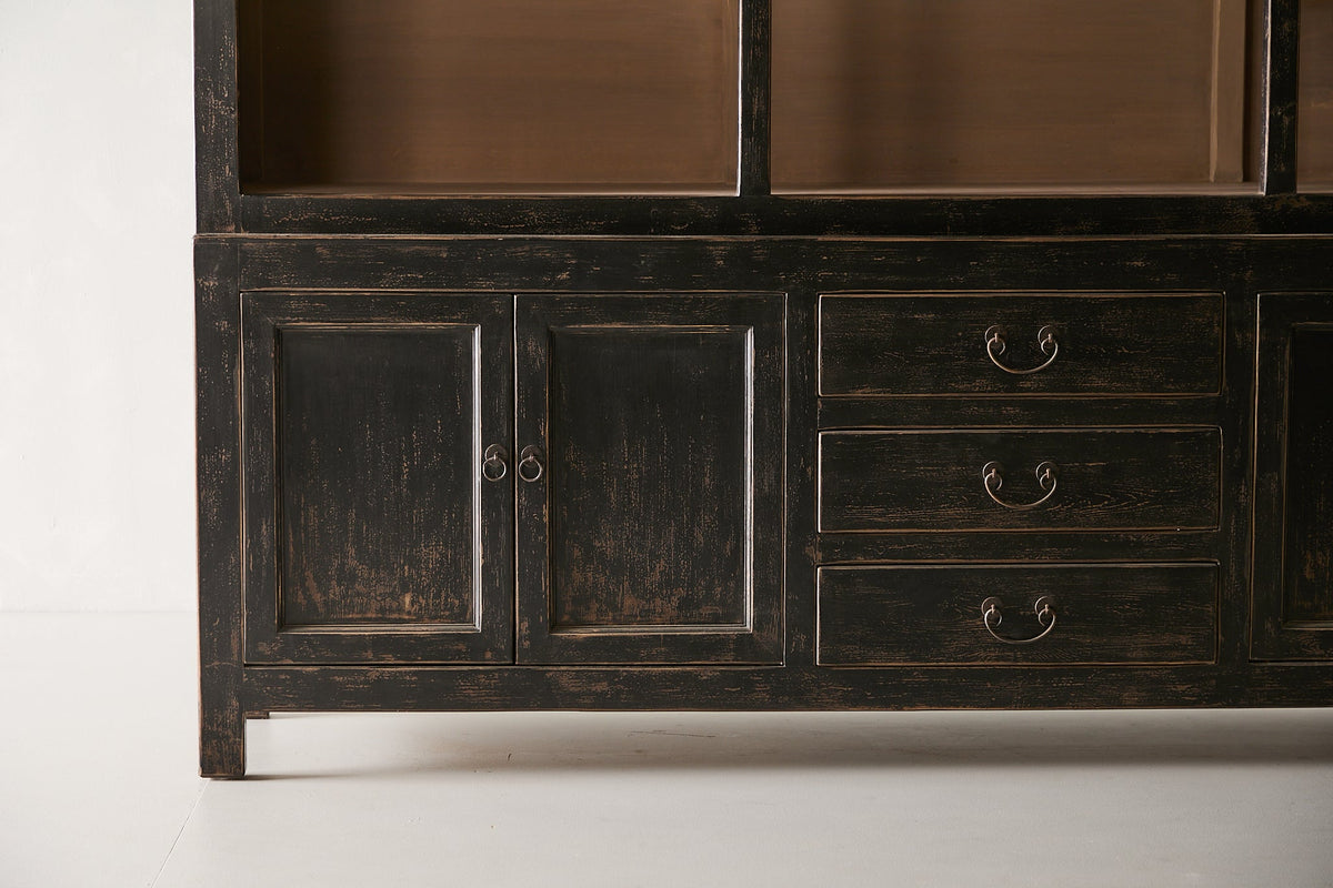 Nobu Two-Part Cabinet - Distressed Black