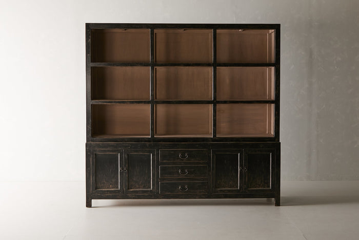 Nobu Two-Part Cabinet - Distressed Black