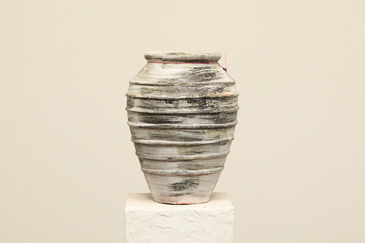 A one-of-a-kind grey black Turkish vintage vase pot without a handle, crafted from terra cotta clay, this piece showcases timeless quality and antique craftsmanship, adding a unique touch of history to your space