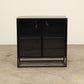 Hadley black storage cabinet for small spaces and apartments, iron and glass with two shelves