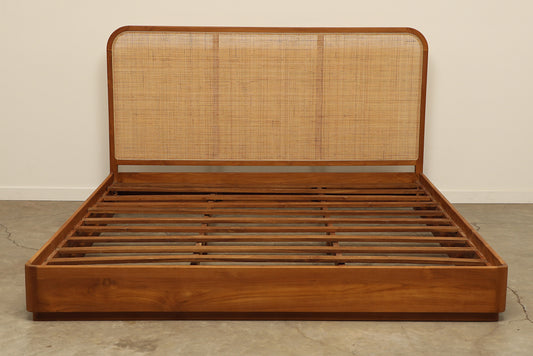 Coco Rattan Teak Wood Bed Headboard Frame Standard King Coastal Bedroom Furniture Decor