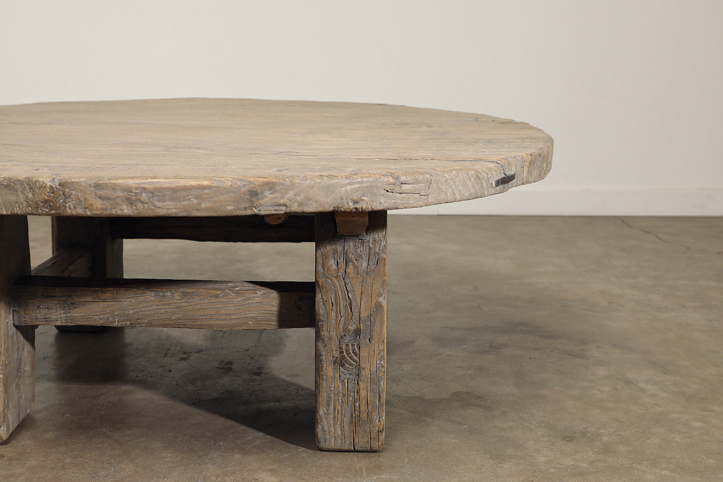 Reclaimed Poplar Wood Wooden Wound Coffee Table with Four Legs and 51" Diameter No. 8