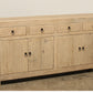 Hand-crafted modern rustic reclaimed solid elm light natural wood Claire sideboard is a unique 72-inch long buffet storage cabinet with four drawers and two cabinets.