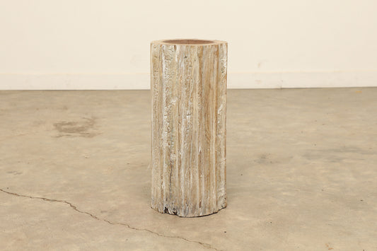 Rustic one-of-a-kind Vintage Light Acacia Wood Pillar Candle Stand Holder - Modern Farmhouse Decor