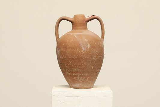 A one-of-a-kind  rustic red Turkish vintage vase pot with two handles, crafted from terra cotta clay, this piece showcases timeless quality and antique craftsmanship, adding a unique touch of history to your space