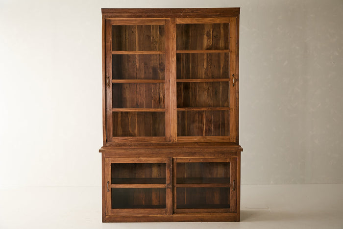 Vintage Two-Part Teak and Glass Cabinet T.043