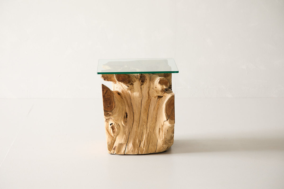 Teak Root Side Table - 16" Glass
