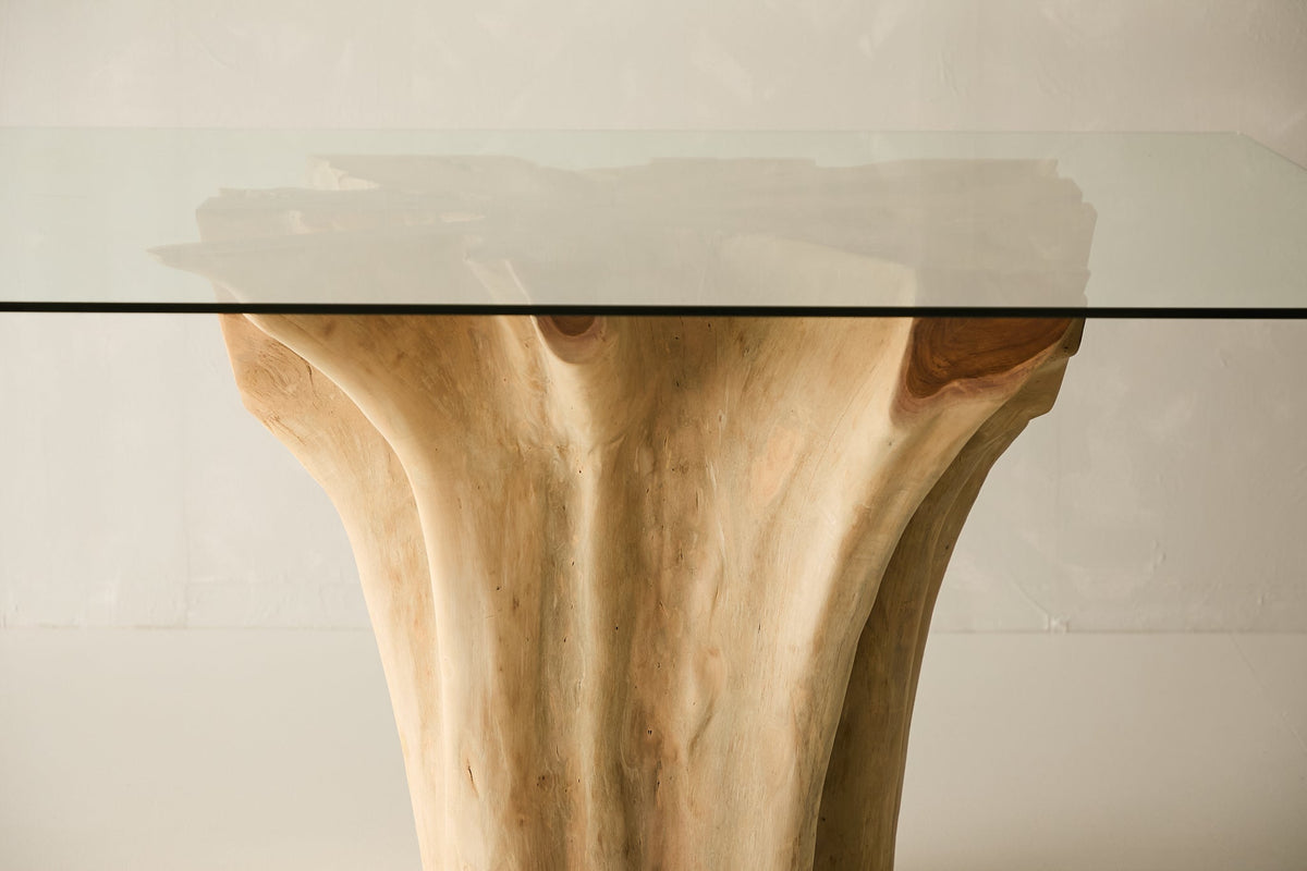 Teak Root Dining Table, 60" Square Glass Top